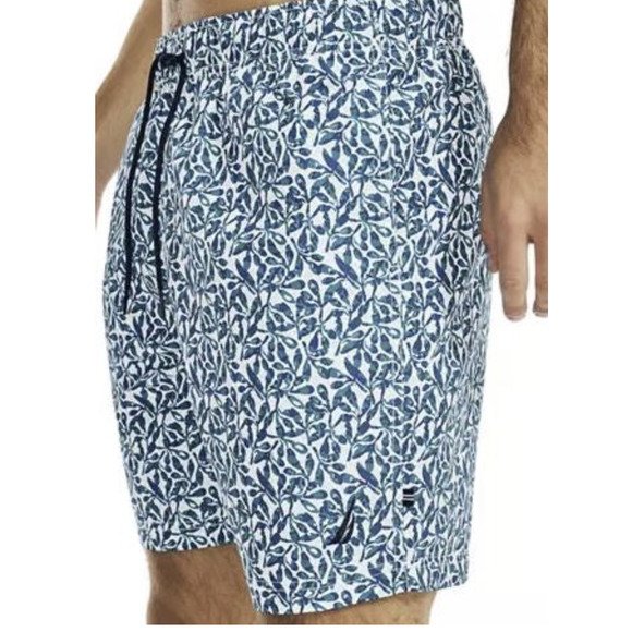 Nautica 8" Tree Print Swim Trunks | Mens M | Aqua Blue, NWT $70 - Picture 4 of 4